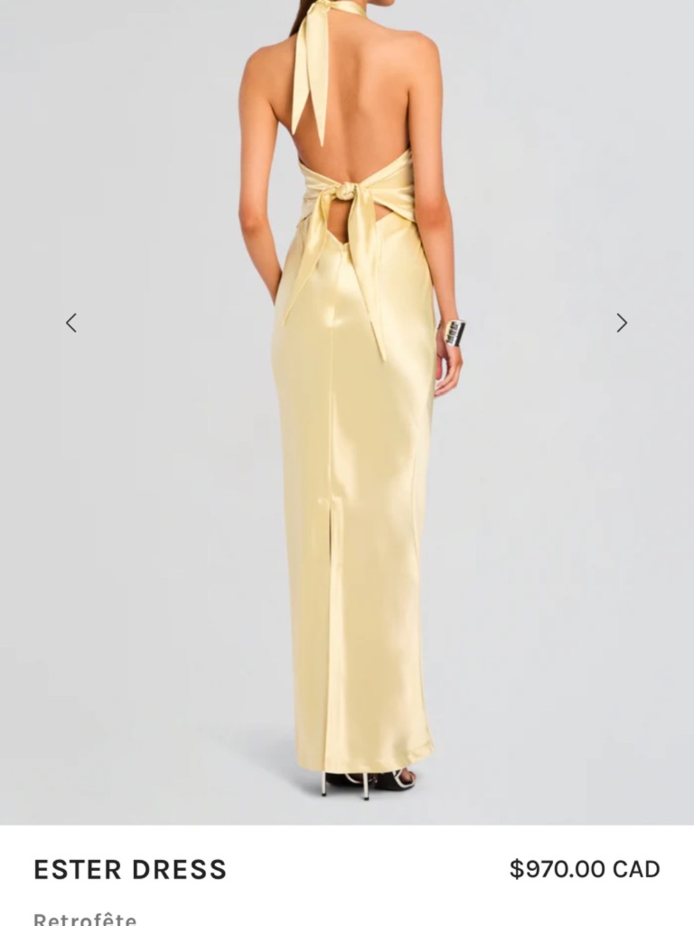 Retrofete Ester Halter Satin Maxi Dress in Pale Yellow - Picture 3 of 6